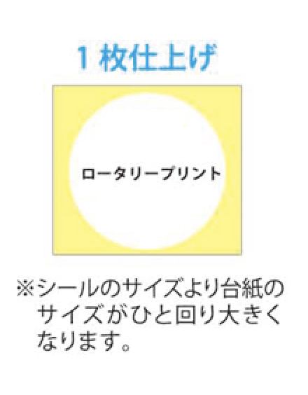 シールより台紙がひと回り大きい1枚カット仕上げの例